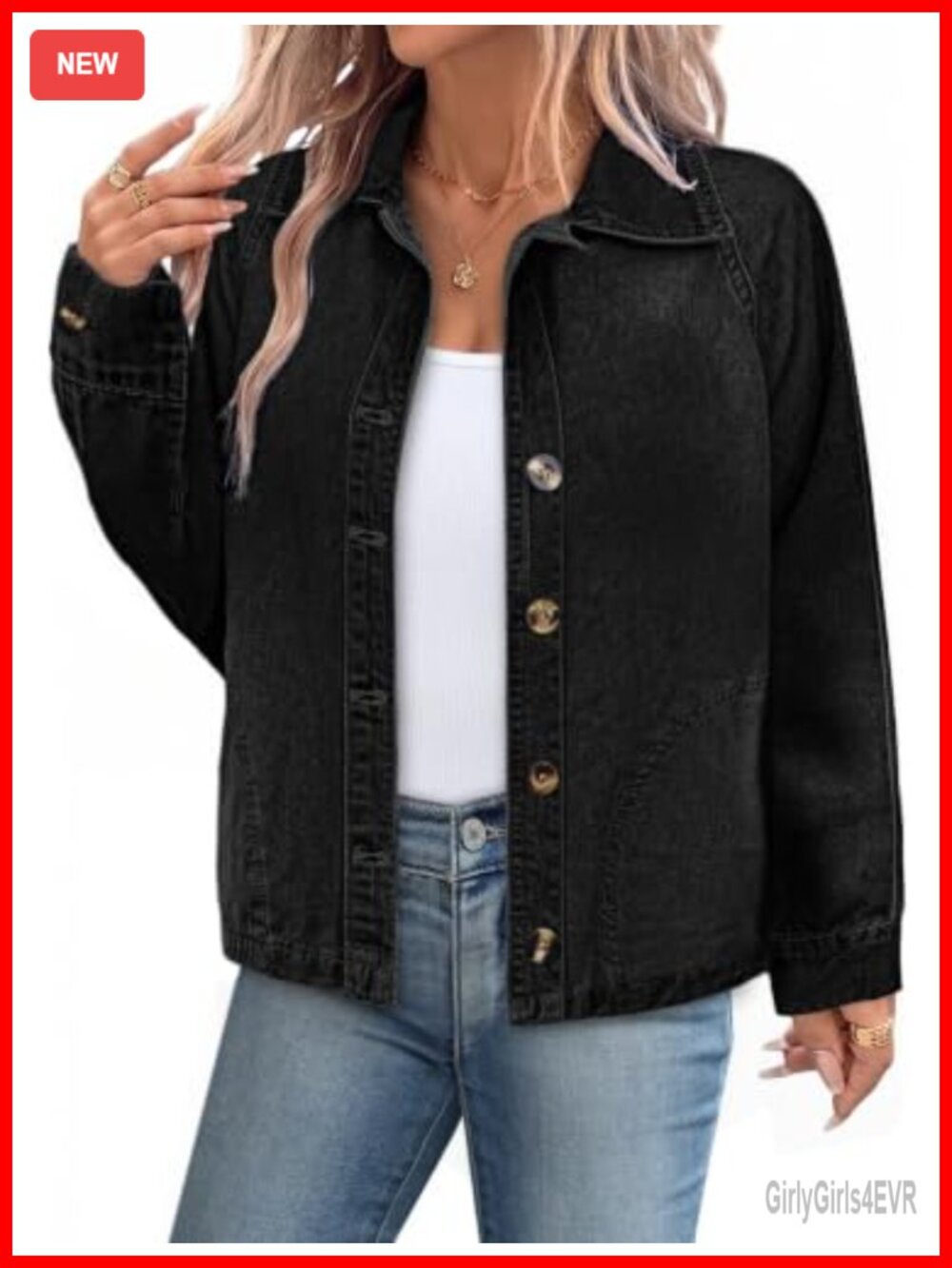 Lightweight Denim Shirt Women Raglan Long Sleeve Button Down Jean Shirt